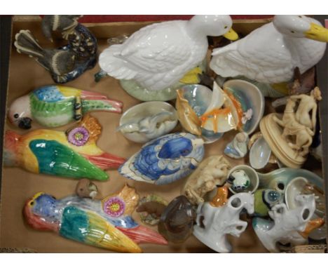 A pair of modern ceramic craft figures of ducks, various other animal figures etc