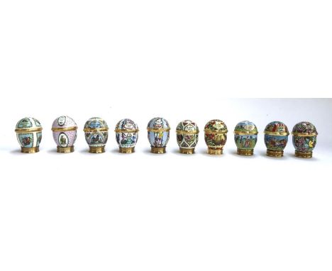 Ten Halcyon Days Easter commemorative trinket pot eggs, dating from 1990-1999