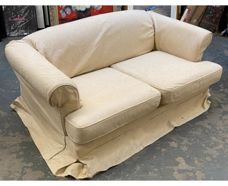 A neat modern two seater William Yeoward sofa, upholstered in beige slub linen style fabric, 155cmW