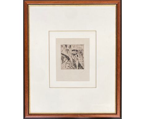 Andre Derain (1880 - 1954), 'Couple Au Bord Du Torrent', drypoint etching, c.1912-14, 11.5x11cm