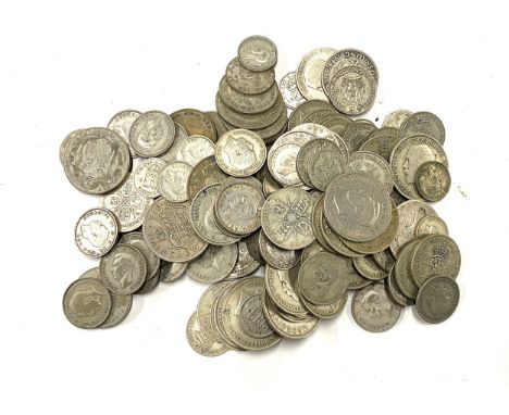 A large collection of pre-1947 silver coins, to Victoria, George V and George VI, gross weight approx. 1.05kg