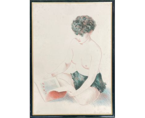 After Adrian George (1944-2021), colour lithograph of a partially nude woman, artist's proof, signed and dated 1984, 74x53cm