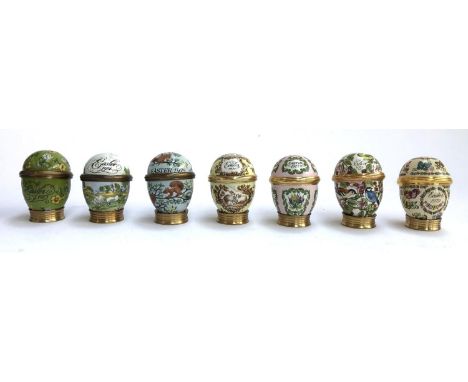 Seven Halcyon Days Easter commemorative trinket pot eggs, dating from 1973-1979