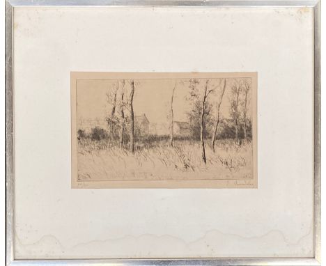 Jacques Pierre Victor Beurdeley (French, 1874-1954), 'La Matin dans les Pres (Morning in the Meadows), drypoint etching, sign