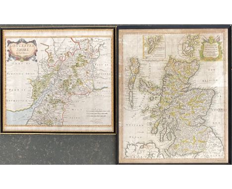 Robert Morden, an 18th century hand coloured map of Gloucestershire, 38x42cm; together with a 19th century map of the Kingdom
