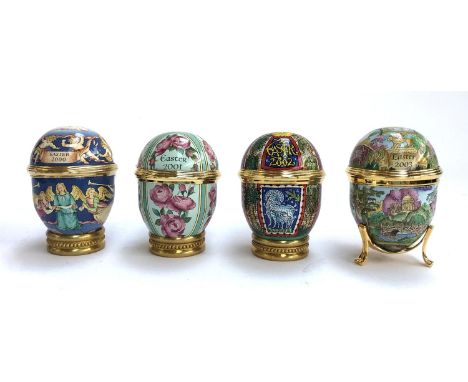 Four Halcyon Days Easter commemorative trinket pot eggs, dating from 2000-03