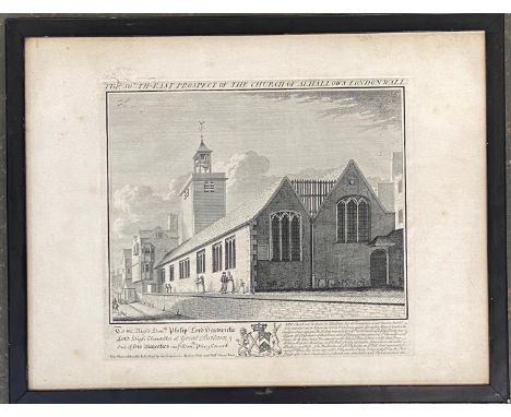 An 18th century engraving, The South-East Prospect of the Church of Alhallows London Wall, engraved by W.H Toms after R. West