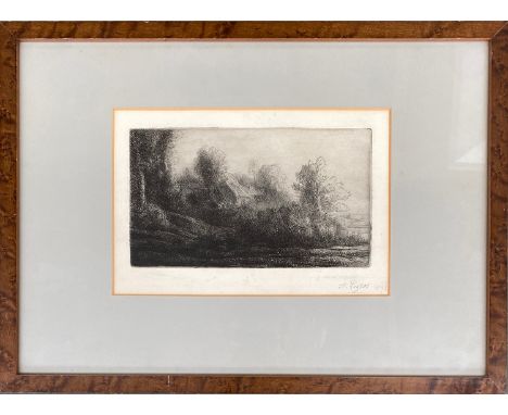 Alphonse Legros (1887-1911), La Ferme du Bienhereux, dry point etching, signed and dated 1893 in pencil, the plate 12x21cmPro