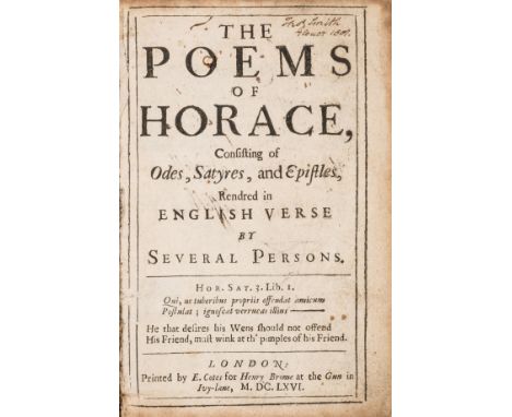 Horatius Flaccus (Quintus) The Poems...Rendered in English Verse by Several Persons, lacking imprimatur leaf, engraved portra