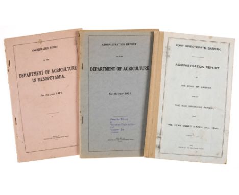 Middle East.- Administration Report of the Department of Agriculture in Mesopotamia, 2 vol., previous owner's ink name-stamp 