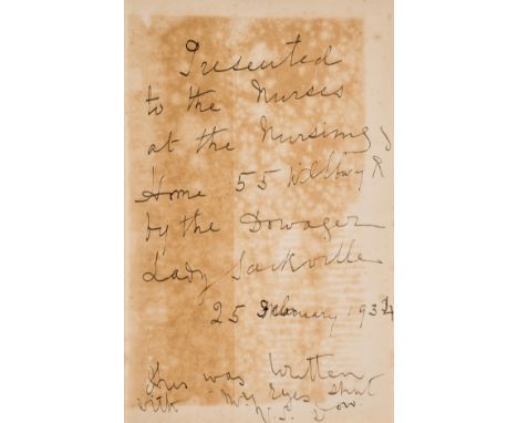 Sackville-West (Vita) Collected Poems, vol. 1 [all published], first edition, signed presentation inscription from Victoria S