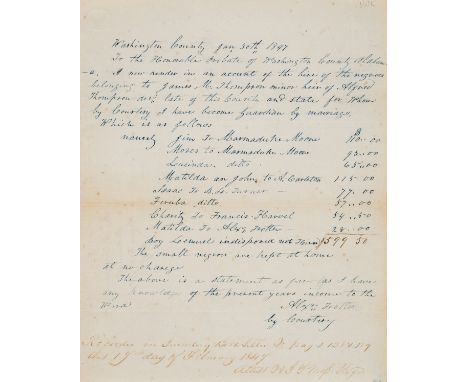 Alabama slavery.- Guardian Alexander Trotter's report to court of Washington County Alabama of annual income to heir James N.