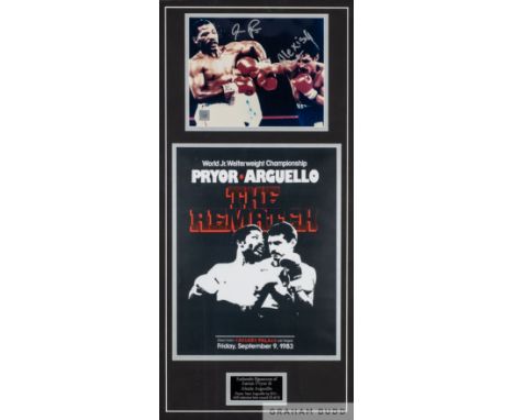 Double-signed photograph by Aaron Pryer and Alexis Arguello Junior World Welterweight Championship rematch fight of 9th Septe