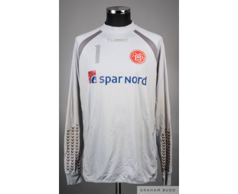 Karim Zaza grey No.1 Aalborg goalkeeper shirt, 
Hummel, XL&nbsp;with crew-neck collar and printed badge, the reverse lettered