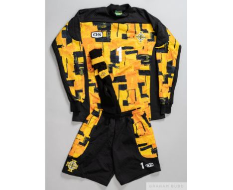Maik Taylor orange and black Northern Ireland No.1 shirt with shorts and socks, the shirt is a long sleeved example with the 