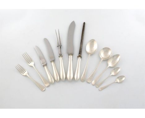 A silver Modern Hanoverian pattern canteen for twelve,  by Birmingham Plate & Cutlery Ltd, Birmingham 1947, comprising: twelv
