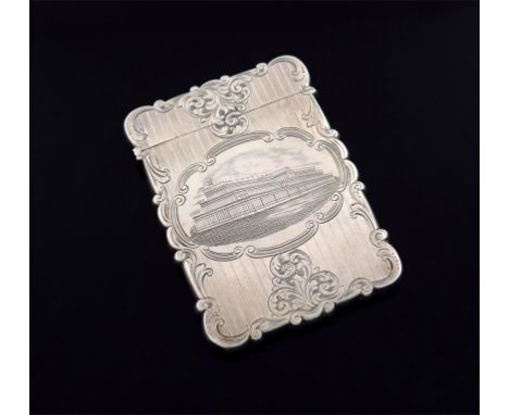 A Victorian silver card case, by Edward Smith, Birmingham 1850, rectangular form, the front engraved with a scene of Crystal 