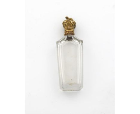 A 19th century French silver-gilt mounted glass scent bottle, marked with control marks, tapering faceted rectangular form, t