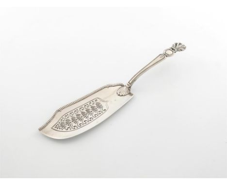 A George IV silver Private-Die fish slice, by William Knight, London 1823, the terminal with a stylised finial, the blade wit