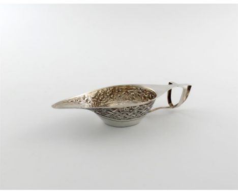 An Irish silver Baptism vessel, by T. Weir and Sons, Dublin 1909, elongated oval form, with a band of Celtic decoration on a 