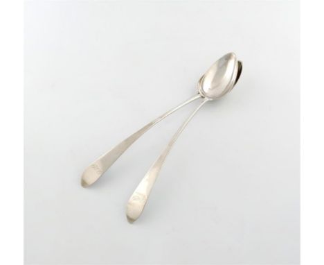 A pair of early 19th century Scottish provincial silver Celtic Point pattern basting spoons, by William Clark, Greenock circa