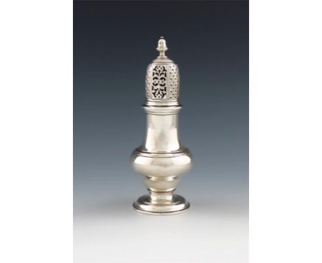 A George II Scottish silver sugar caster, by James Glen, Glasgow circa 1745, baluster form, the pull-off cover with pierced d