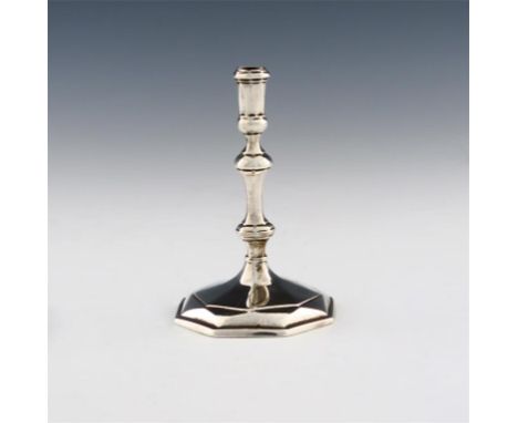 A Queen Anne taper stick, by David Green, London 1713, octagonal baluster stem, on a raised octagonal base, height 11cm, appr