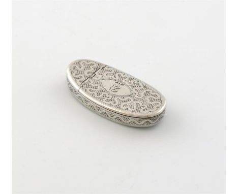 A George III silver snuff box, by Samuel Pemberton, Birmingham 1803, shaped oblong form, engraved wriggle-work decoration, on