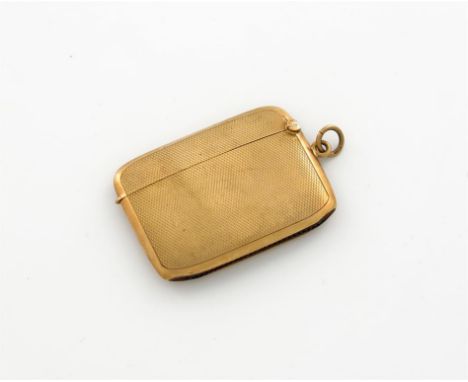 A 9 carat gold vesta case, by S. Blanckensee and Sons Limited, Birmingham 1930, rectangular form, engine-turned decoration, h