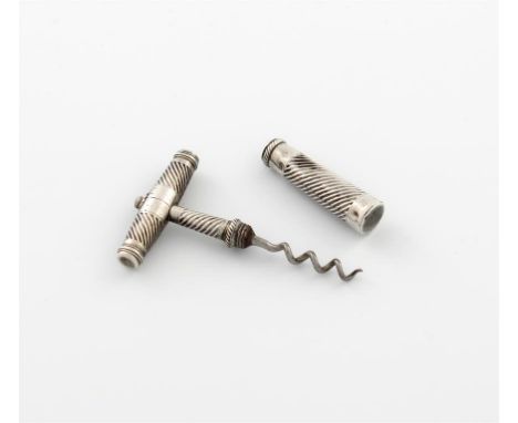 An early 19th century silver pocket corkscrew, unmarked, circa 1800, fluted tapering screw-off sheath, fluted stem and handle