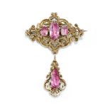 A MID 19TH CENTURY PINK TOPAZ BROOCH, CIRCA 1840