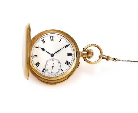 UNSIGNED  AN 18 CARAT GOLD KEYLESS WIND FULL HUNTER MINUTE REPEATER POCKET WATCH, NO. 55337, CIRCA 1919Movement: Lever escape