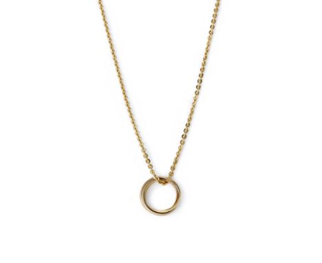 CARTIER, A 'TRINITY' PENDANT The interlocking tri coloured 18ct gold bands suspended from a belcher link chain, signed Cartie