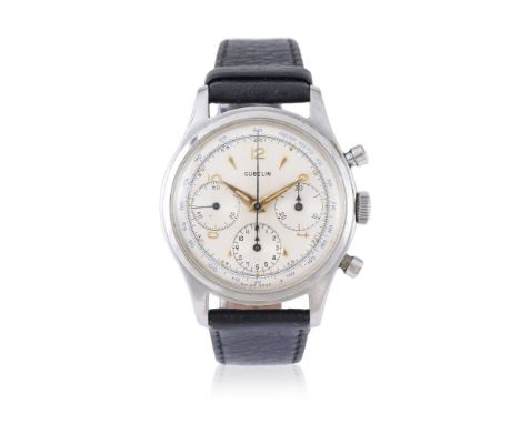 GÜBELIN A STAINLESS STEEL CHRONOGRAPH WRISTWATCH, NO. 157879, CIRCA 1950Movement: Cal. Valjoux 72, manual wind chronograph Ca