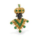 Y NARDI, AN EMERALD, CULTURED PEARL AND TORTOISESHELL 'MORETTO' BROOCH