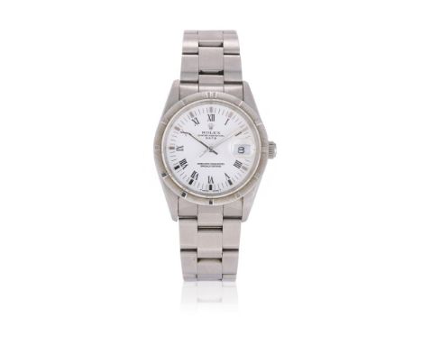 ROLEX, OYSTER PERPETUAL DATE, REF. 15210 A STAINLESS STEEL BRACELET WATCH WITH DATE, NO. L52275, CIRCA 1989Movement: Cal. 313