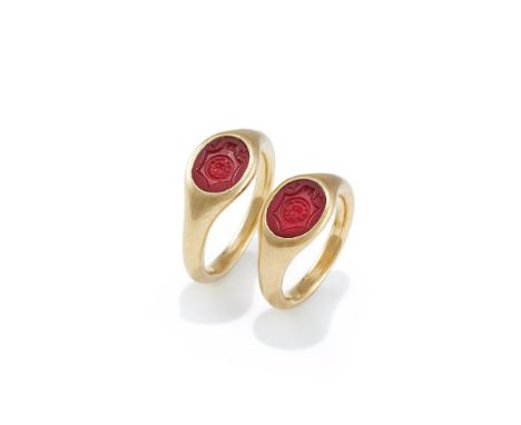 LEICHT, TWO MODERN LIMITED EDITION 'MARTIN LUTHER' CORNELIAN SIGNET RINGS  Each with a cornelian matrix containing Martin Lut