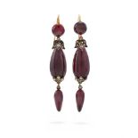 A PAIR OF MID-19TH CENTURY GARNET AND DIAMOND DROP EARRINGS