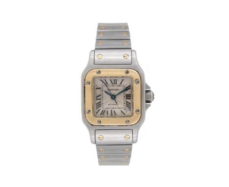 CARTIER, SANTOS, REF. 2423  A LADY'S BI-METAL BRACELET WATCH WITH DATE, NO. 767667CD, CIRCA 2000Movement: Cal. 077, automatic