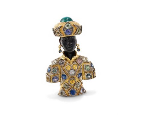 Y&nbspNARDI, A TORTOISESHELL AND GEM SET 'MORETTO' BROOCH  The polished and carved tortoiseshell face with an oval cabochon t