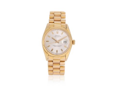 ROLEX, OYSTER PERPETUAL DATEJUST, REF. 1601  AN 18 CARAT GOLD BRACELET WATCH WITH DATE, NO. 3367256, CIRCA 1973Movement: Cal.