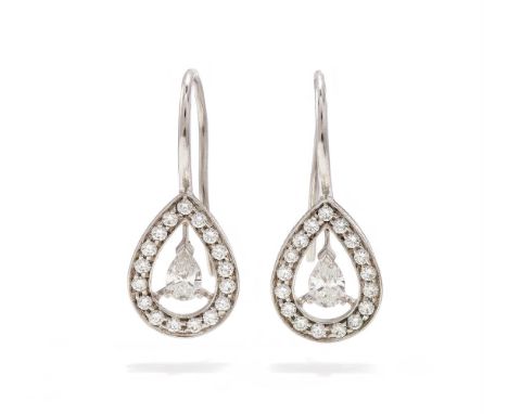 BOUCHERON, A PAIR OF DIAMOND 'AVA' EARRINGS Each pear shaped diamond within an openwork brilliant cut diamond frame, hook fit