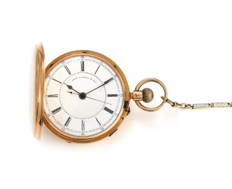 THOMAS RUSSELL & SON, LIVERPOOL AN 18 CARAT GOLD KEYLESS WIND FULL HUNTER POCKET WATCH WITH STOP/START, NO. 189464, CIRCA 189