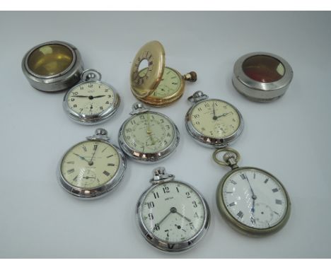 Seven pocket watches including a gold plated half hunter, Ingersoll  &amp; Smiths