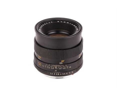 A Leitz Summilux-R f/1.4 50mm Lens,1978, black, serial no. 2900743, body, G-VG, lacking red dot, elements, G-VG, some light f