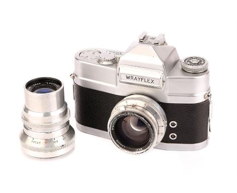 A Wray Wrayflex II SLR Camera,chrome, serial no. 4090, with Unilite f/2 50mm lens, chrome, serial no. 200067, body, G, shutte