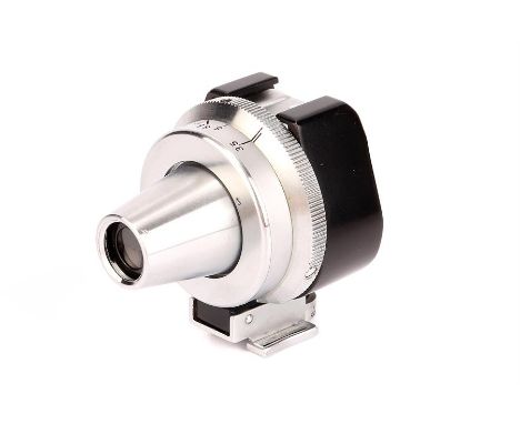 A Leitz VIOOH Lyre-Shaped Universal Viewfinder,black, serial no. 98586, body, VG-E, optics, VG, some light internal haze, fra