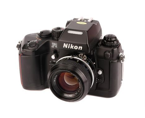 A Nikon F4 SLR Camera,black, serial no. 2135418, with Nikkor Ai f/1.4 50mm lens, black, serial no. 2847951, body, VG, shutter