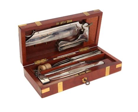 A Post Mortem Set,C.1900, English, case marked 'Ferris & Co, Bristol' with chrome plated instruments including hammer, chisel