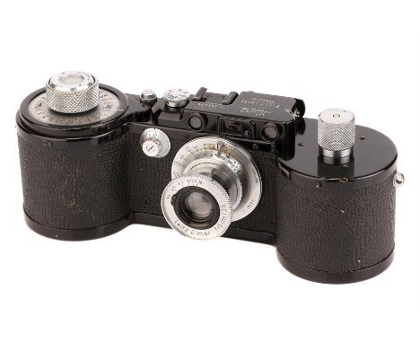 A Leica Reporter 250gg Rangefinder Camera,1944/53, black / chrome fittings, serial no. 353906, with Leitz Elmar f/3.5 50mm le